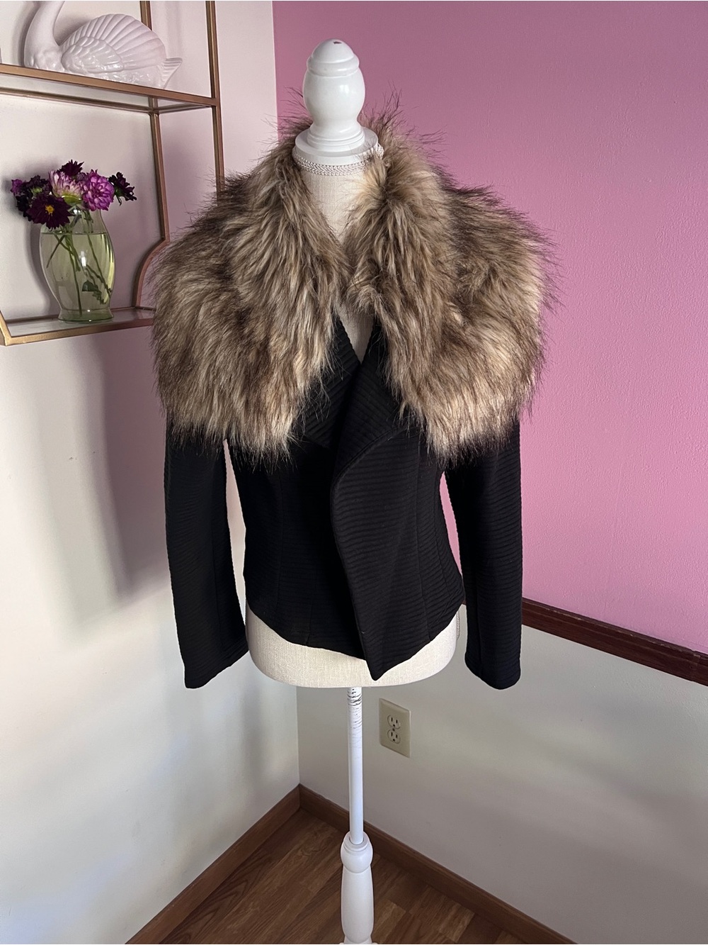 Dolan Cardigan Jacket with Faux Fur Collar